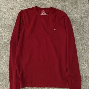 Tommy Hilfiger Burgundy Waffle-Knit Long Sleeve Top